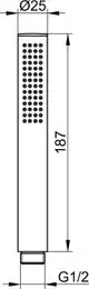 Klares, vertikales Dusch-Element von Keuco mit gleichmäßigen Wasserstrahlöffnungen, standardmäßig für G1/2-Anschlüsse ausgelegt und in einem schlichten Design.